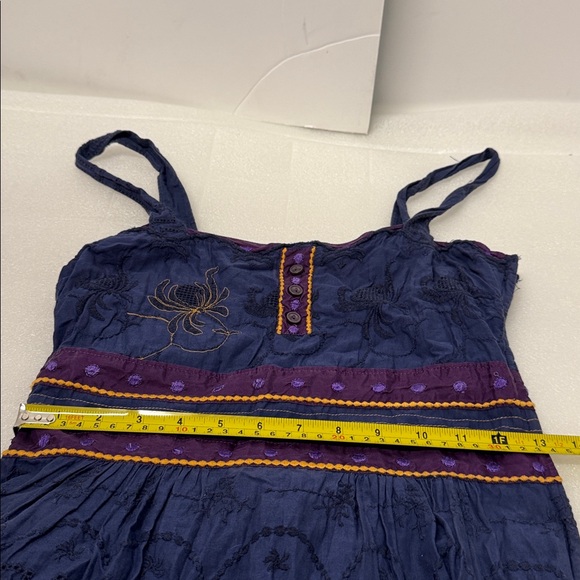 Viola Embroidered 100% Cotton Navy with gold & purple Sleeveless Dress size 2 - Picture 4 of 11